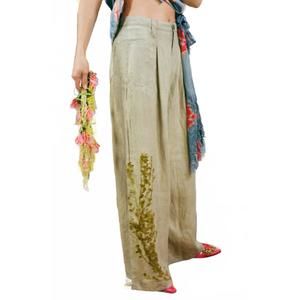 NEW LUNA DEL PINAL llama fruit hemp with pericon flower cargo pants in beige